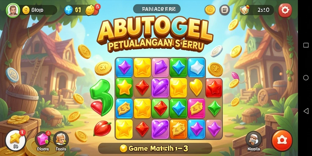 Screenshot menunjukkan gameplay seru dari ABUTOGEL dengan tantangan Match-3.