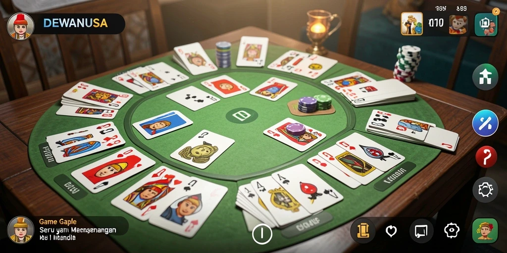 Screenshot DEWANUSA menampilkan gameplay Gaple yang menarik dan interaktif.